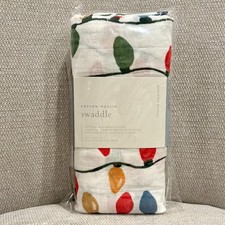 Little Unicorn Retro CHRISTMAS BULBS Lights Cotton Muslin Swaddle 47x47" NEW