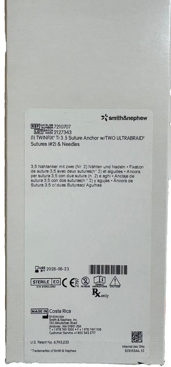 SMITH+NEPHEW Ref 7210707 TwinFix Ti Suture NeedlAnchor w/TWO