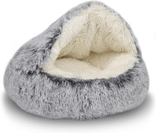 Cat Bed round Plush Fluffy Hooded Cat Bed Cave, Cozy for Indoor Cats or Small Do