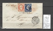 France - Lettre Paris J pour Hambourg - Allemagne -1856  yvert 14Ab ( Bleu noir)