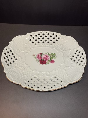 Formalities Baum Bros Vntg Reticulated 12x10 Plate Victorian Rose Cottagecore