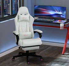 White High Back Racing Computer Gaming Chair Swivel Headrest Lumbar Armrest Game