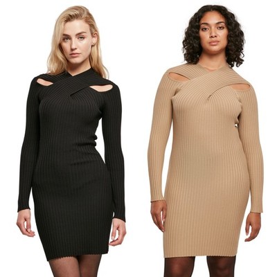 Urban Classics Ladies Crossed Rib Knit Dress Rib Knit Dress Womens X Neck