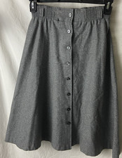 Vintage Women Skirt Gray Button Front Wool Bl...