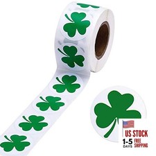 1Roll 500pcs St Patricks Day Shamrock Stickers, Lucky Irish Green 1inches
