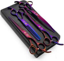Professional 7.0" Dog Grooming Scissors Set, 4-Pieces Straight, Upward Curved, D