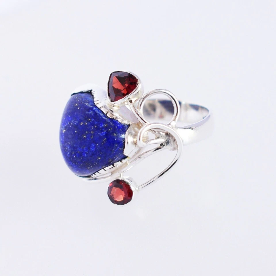 Anello in argento sterling 925 con pietre preziose trilioni di lapislazzuli... - Immagine 3 di 4