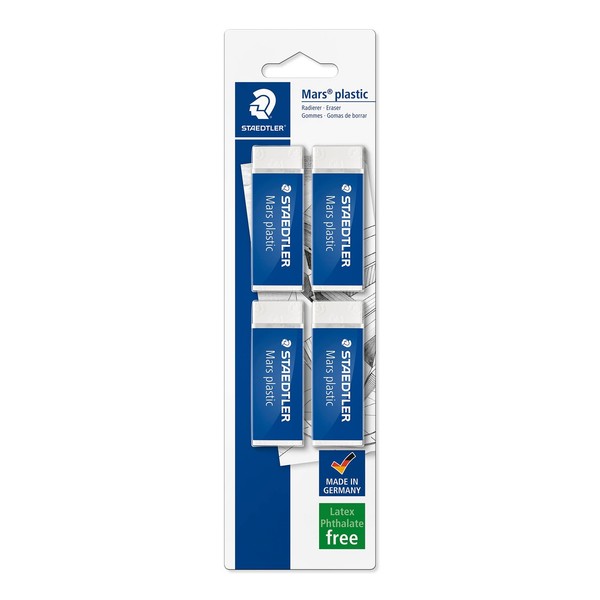 Staedtler Mars Radiergummi 4Er Set KunststoffhüLse Schule BüRo Langlebig Blister-image