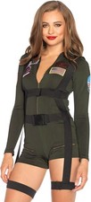 Leg Avenue Women's Top Gun Spandex Romper Costume, Small,Khaki