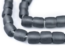 Charcoal Grey Cylindrical Java Recycled Glass Beads 12mm Indonesia Sea Glass