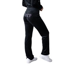Juicy Couture Velour OG Big Bling Track Pants Womens L Black Y2K Flare Wide Leg