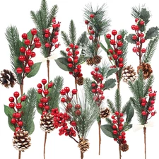DR.DUDU 12 Pack Artificial Berry Twigs for Christmas Tree Decoration, DIY Christ