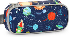 Boys Pencil Case for Kids, Multi-Slot Pencil Pouch, Galaxy LightGray