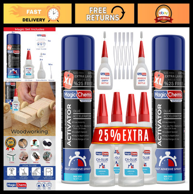 Cyanoacrylate Super Glue with Activator - 4 x 3.5 oz & 2 x 16.9 fl oz, Fast-Dryi