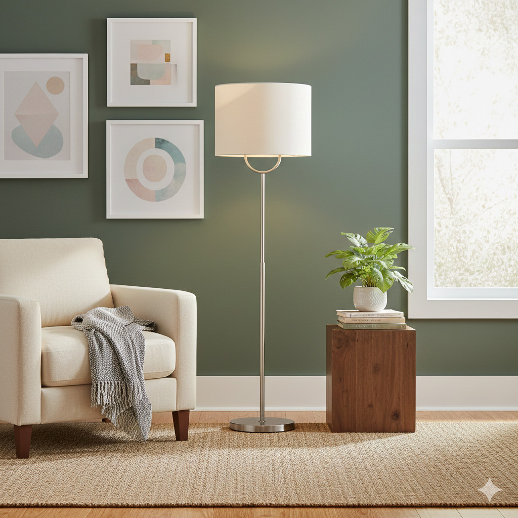 Modern Ring Floor Lamp with Oval Shade, Brushed Nickel, ETL Listed, Home Decor