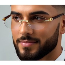 Frameless Round Sunglasses Men's Gold Diamond Hip Hop Clear Glasses Lentes Gafas