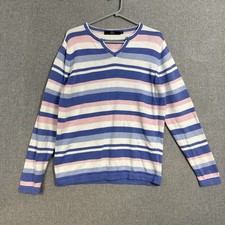 Isle Jumper Womens Size 14-16 Medium Knit Striped V-neck Blue Pink
