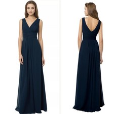 Bill Levkoff 768 Navy Chiffon Sleeveless V-Neck Formal Dress Gown Size 8