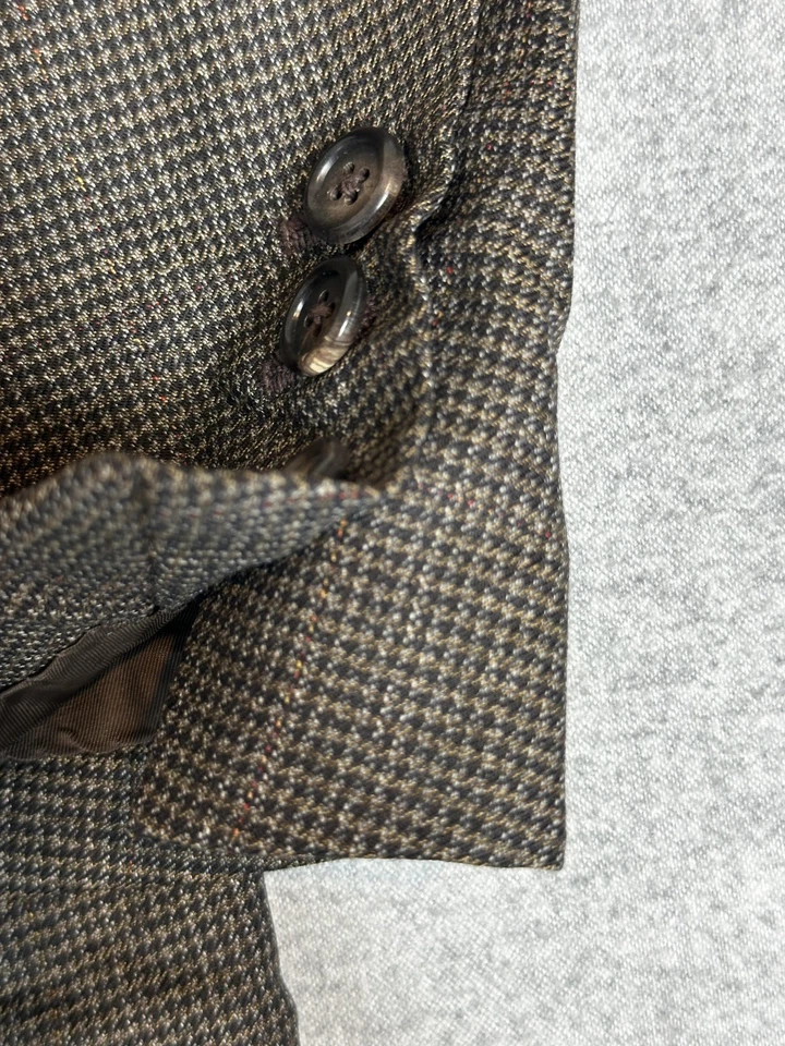 Blazer Oxxford Clothes para Hombres 42L Marrón Lana 3 Botones Hecho a Mano EE. UU. Pata de Gallo Foto 4 de 4