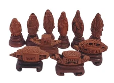 Vintage Rare Chinese Collection Detailed Boats And Scholars Hand Carved 1.8"