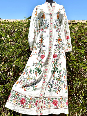 MAGASCHONI SZ M Multicolor Floral Print Linen Blend Button Front  Maxi Dress-NWT