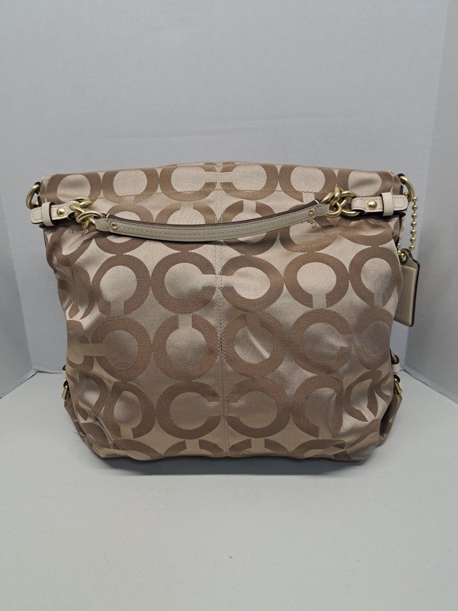 COACH 14146 Khaki and Brown Op Art Brooke Sateen Hobo Purse | eBay