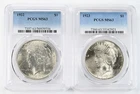 Certified 1922 1923 Peace Dollars PCGS MS63 Silver $1 Lot of 2