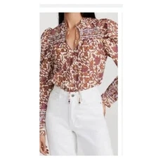 Love the Label Mabel Top With Ties Boho Cotton Blouse Puff Sleeves Anthro Sz S