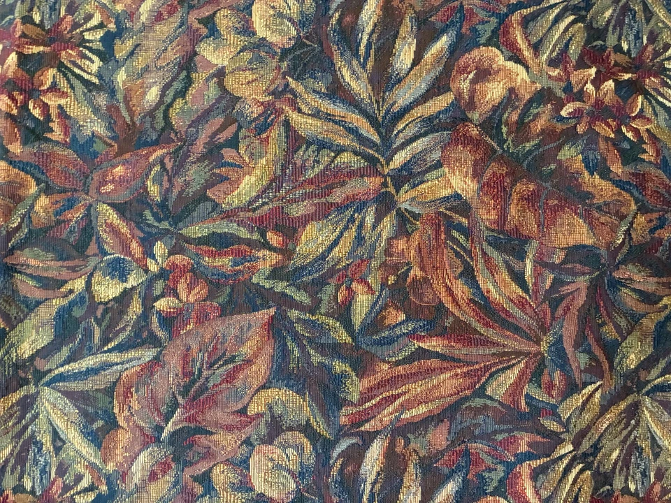 Dark TROPICAL PLANTS TAPESTRY FABRIC 2.5 Yds 54" W Heavy Woven Damask Jungle - Image 3 of 4