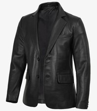 Men's Two Button Black Leather Blazer Geniune Leather Men Leather Coat Classic