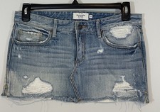 Abercrombie Fitch Y2K womens 6 Micro Mini Skirt Cutoff Distressed Denim FrayHem