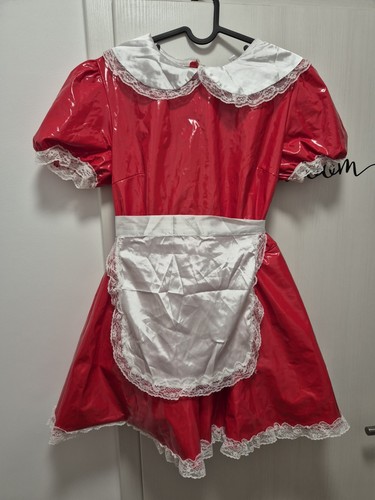 DE Damen Französisches Dienstmädchen Cosplay Kostüm Wetlook Lackleder Minikleid