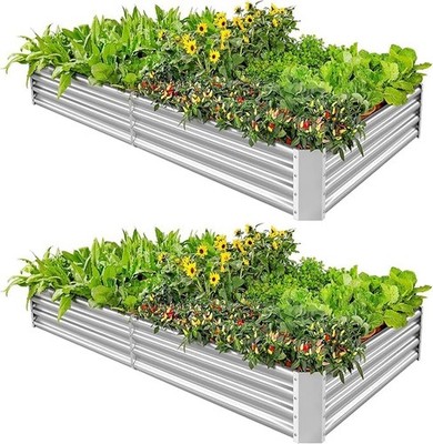 2 Pack 8×4×1ft Galvanized Metal Raised Garden Bed, Metal Planter Kit Box Outd...