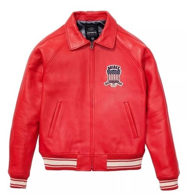 Men's Avirex Bomber American Style Flight Red Genuine Leather Jacket