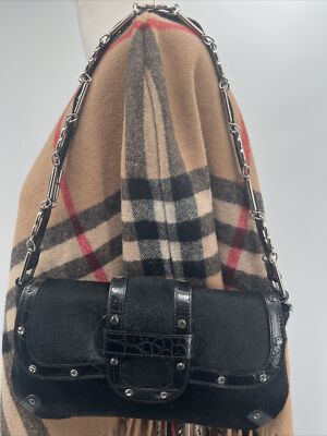 Escada Womens Cowhide Chain Strap Shoulder Handbag Purse Handmade in Italy Black