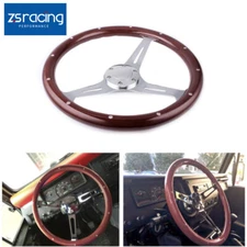 15"/380mm Chrome Steering Wheel Stainless Steel Dark Wood Grip with Rivets