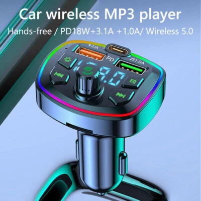 FM Transmitter Auto Kfz Radio Adapter USB-C PD + Dual USB Ladegerät Handy Tablet