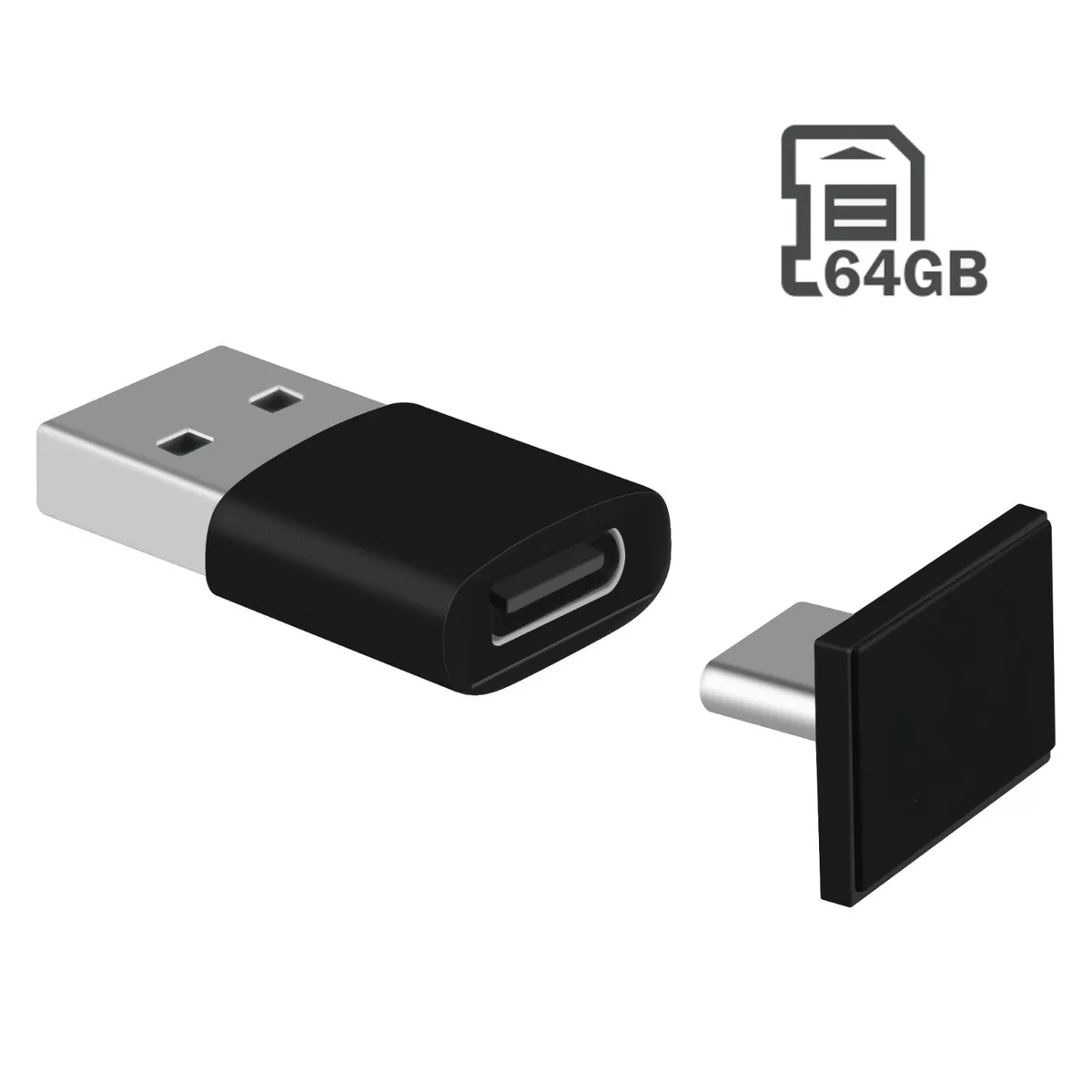 Car U Disk Type-C 64GB Mini Short Flash Drive Pendrive w/ USB to USB-C  adapter