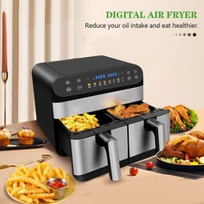 Large Capacity 9.5QT Dual Basket Air Fryer - 1800W Power & 8 Preset Menus