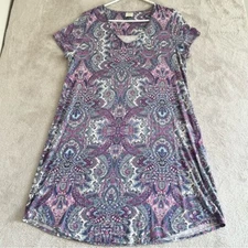 Soma Nightgown Women's Small V-Neck Short Sleeve Floral Paisley Print Multicolor