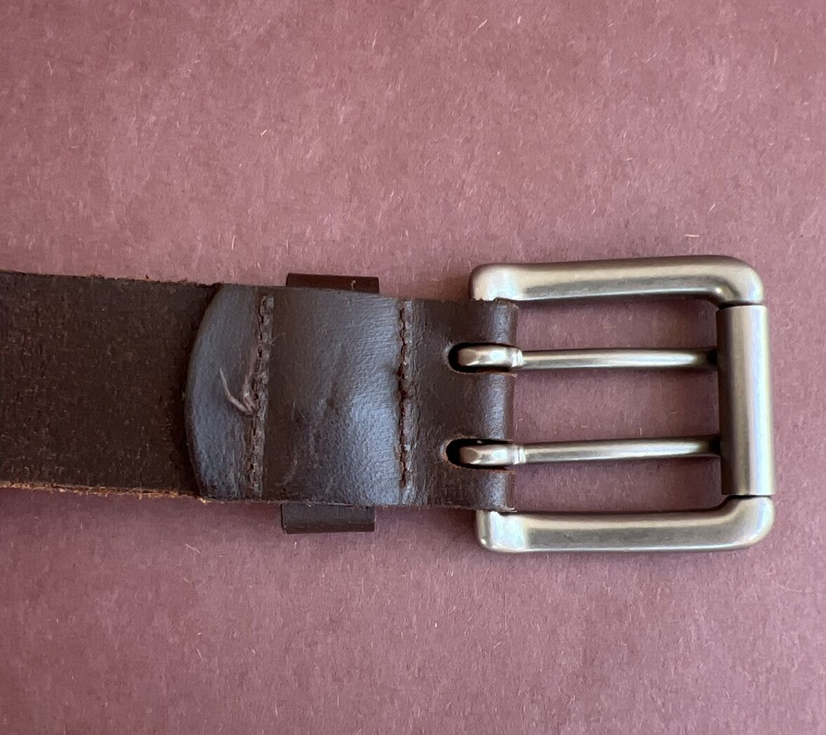 Vintage L.L.Bean Cowhide Black Leather Double Prong Belt  display picture 1