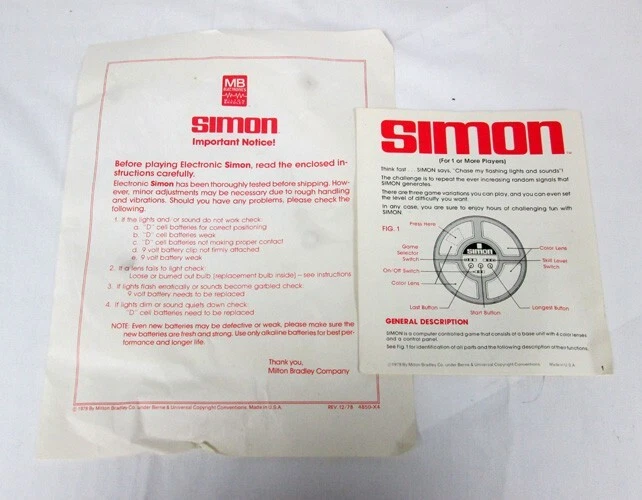 De colección 1978 Milton Bradley Electronics Simon Says Juego 4850 con Caja Foto 4 de 4