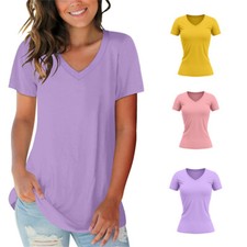 Women's T Shirts V Neck Casual Short Sleeve Summer Basic Tops Tees Slim Fit Tee