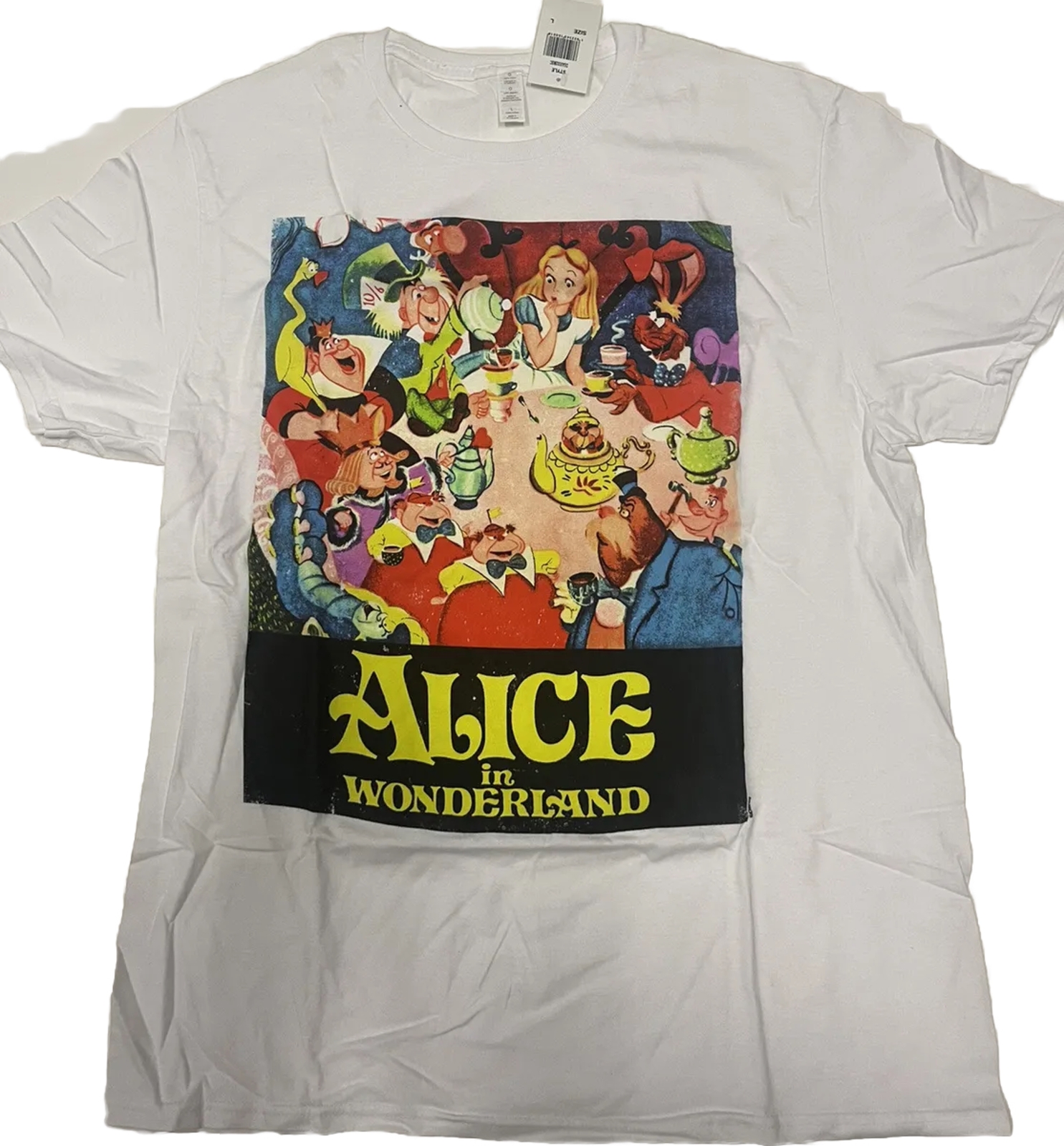 Camiseta blanca para adultos de la película de ficción Alicia en el país de las maravillas nueva con etiquetas