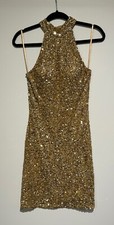 New Ashley Lauren Gold Sequin Short Dress Evening Gown 6 US