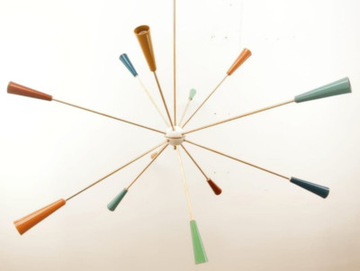 1950s Style Multicolored Brass Sputnik Chandelier 12 Arms Classic Italian Light