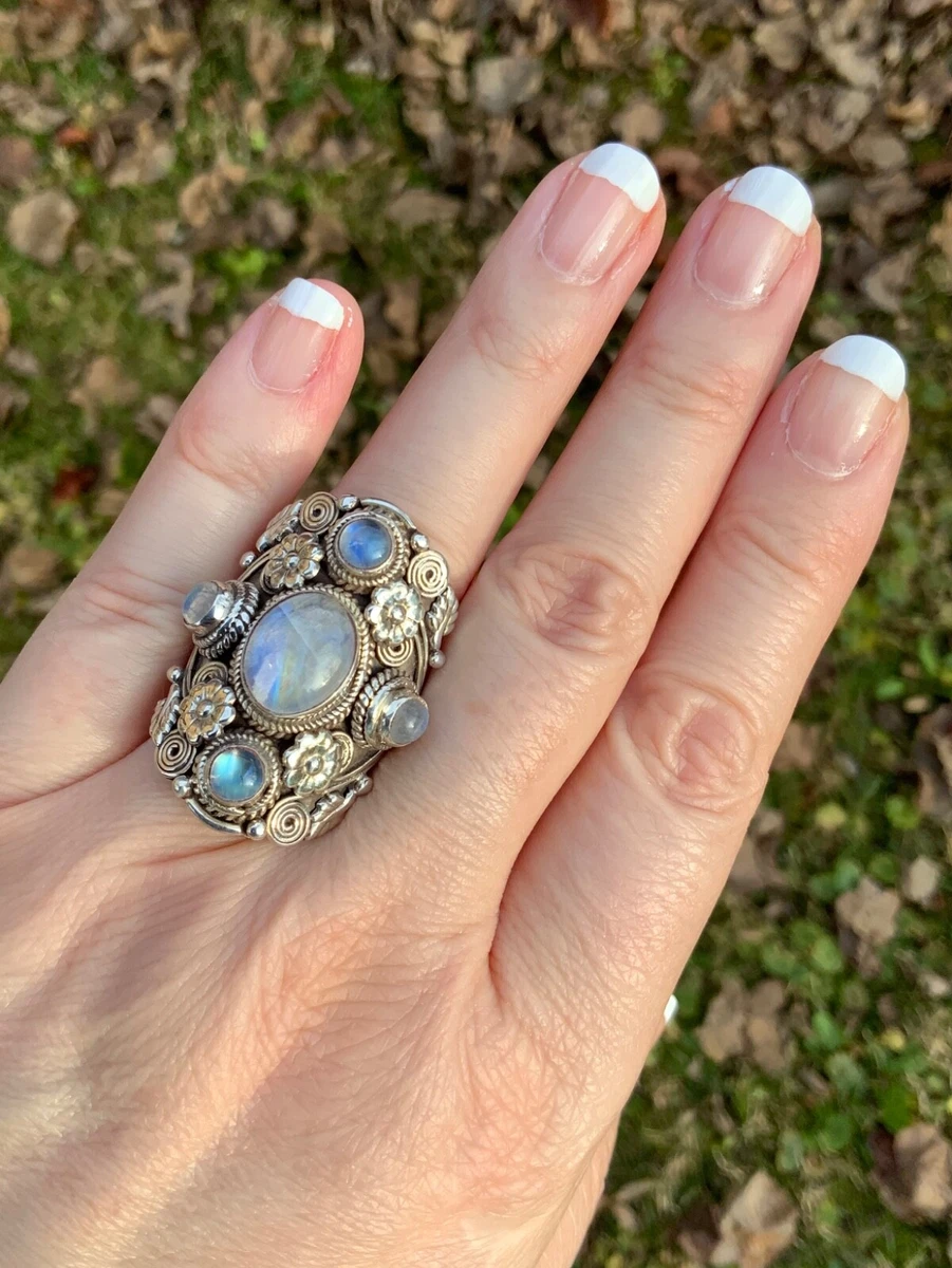 Rainbow moonstone ring sterling silver online