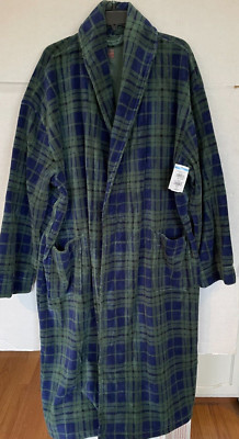 MAJESTIC FLEECE MENS ROBE SIZE L/XL GREEN NAVY PLAID **MISSING BELT NWOT