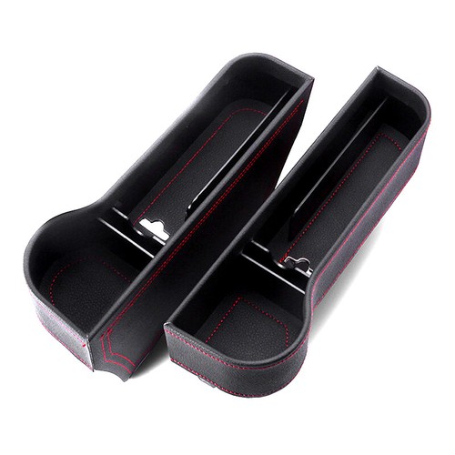 2X Car Seat Gap Storage Box Cup Holder Organizer PU L+R Black Leather Red Line - Picture 10 of 11