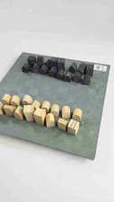 Modernist Wood Chess Set With Slate Board 11.5x11.5